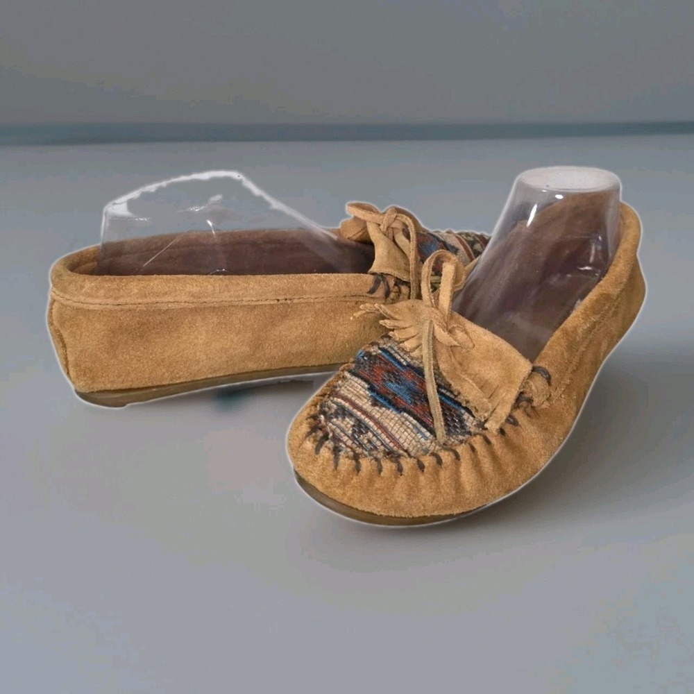 Minnetonka El Paso Moccasins Women's 9 Brown Suede Aztec Loafers Boho